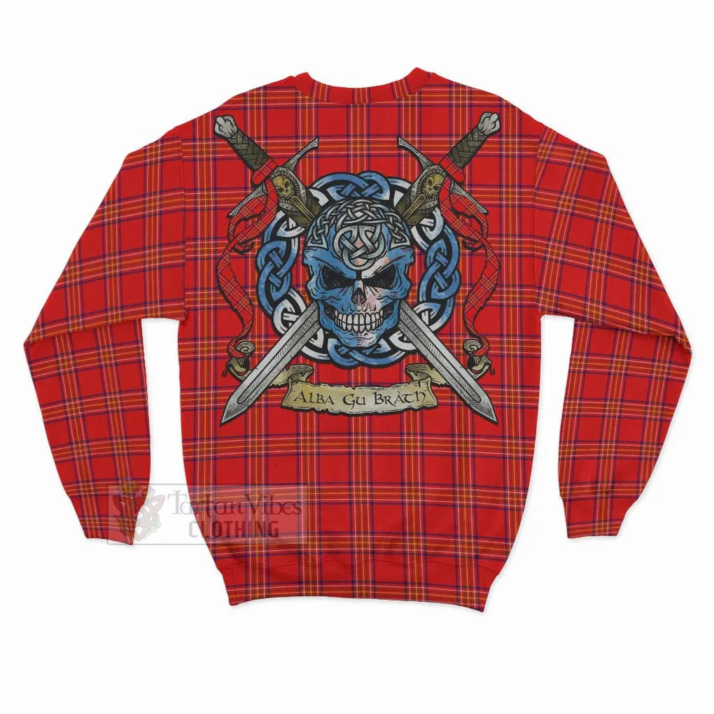 Burnett Tartan Sweatshirt with Family Crest Celtic Skull Style