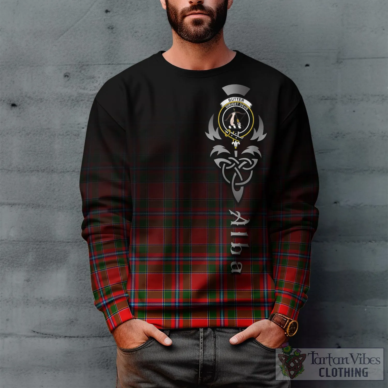 Butter Tartan Sweatshirt Featuring Alba Gu Brath Family Crest Celtic Inspired