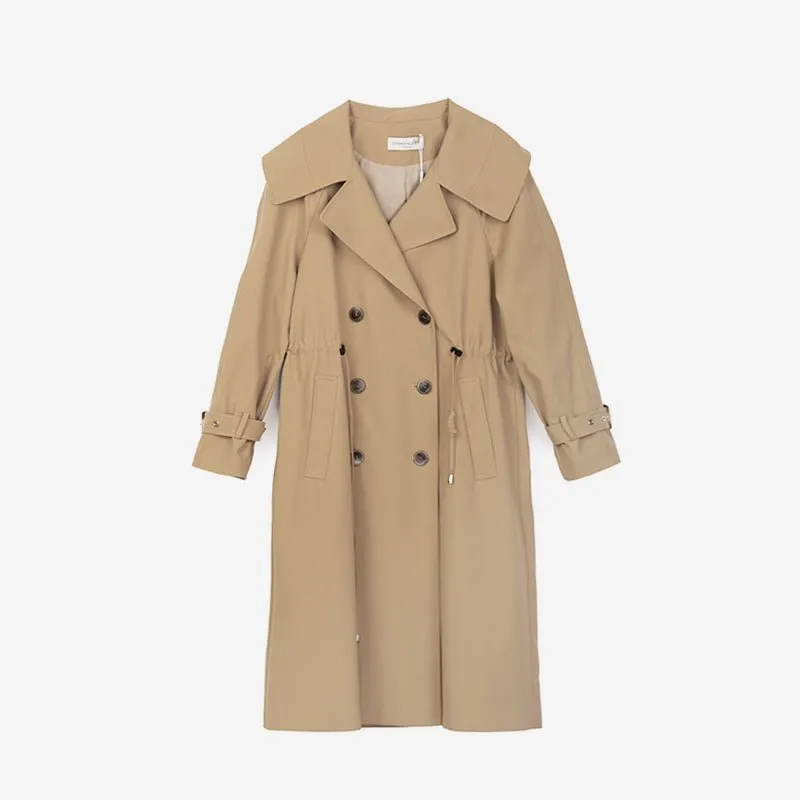 Camel Long Trench Coats Big Collar Double Breasted