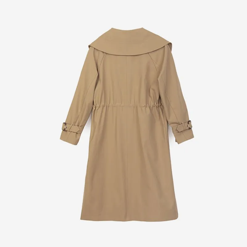 Camel Long Trench Coats Big Collar Double Breasted