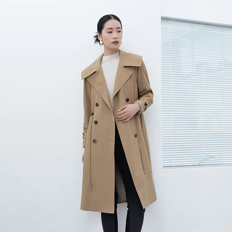 Camel Long Trench Coats Big Collar Double Breasted