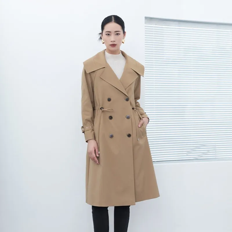 Camel Long Trench Coats Big Collar Double Breasted