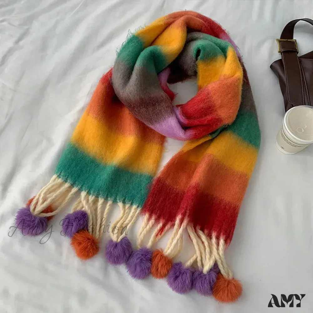 Cashmere Thick Warm Blanket Colorful Plaid with Long Tassels Soft Wrap Scarf