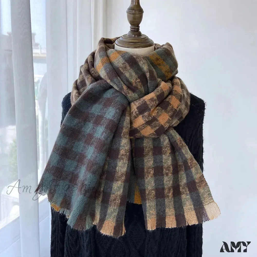 Cashmere Thick Warm Blanket Colorful Plaid with Long Tassels Soft Wrap Scarf