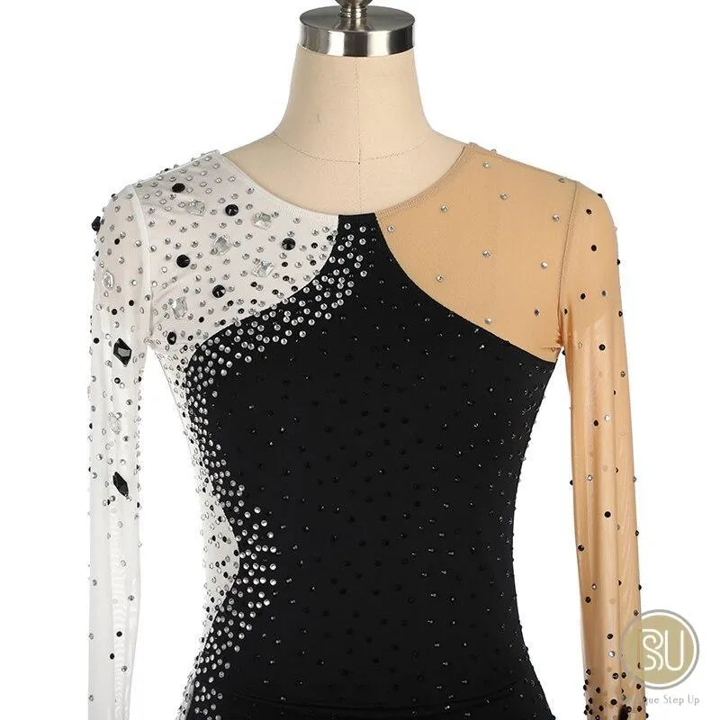 Competition Figure Skating Dress Black & White 1 Sleeve Look BSU22013