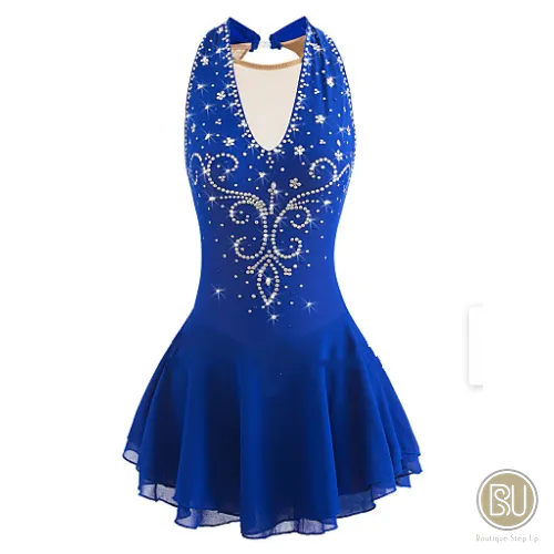 Competition Figure Skating Dress Halter Purple Ombre Crystals