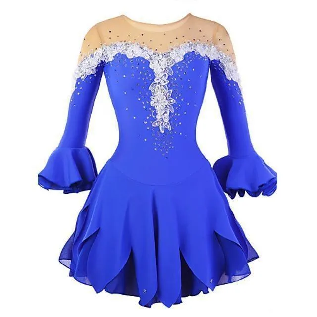 Competition Figure Skating Dress Royal Blue Long Sleeves BSU3182