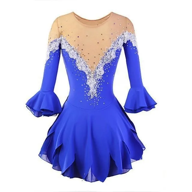 Competition Figure Skating Dress Royal Blue Long Sleeves BSU3182