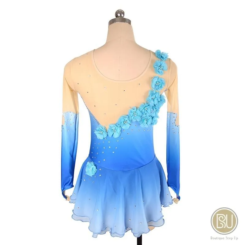 Competition Skating Dress Blue Ombre Floral Appliques