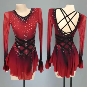 Competition Skating Dress Red to Black Ombre BSU190824