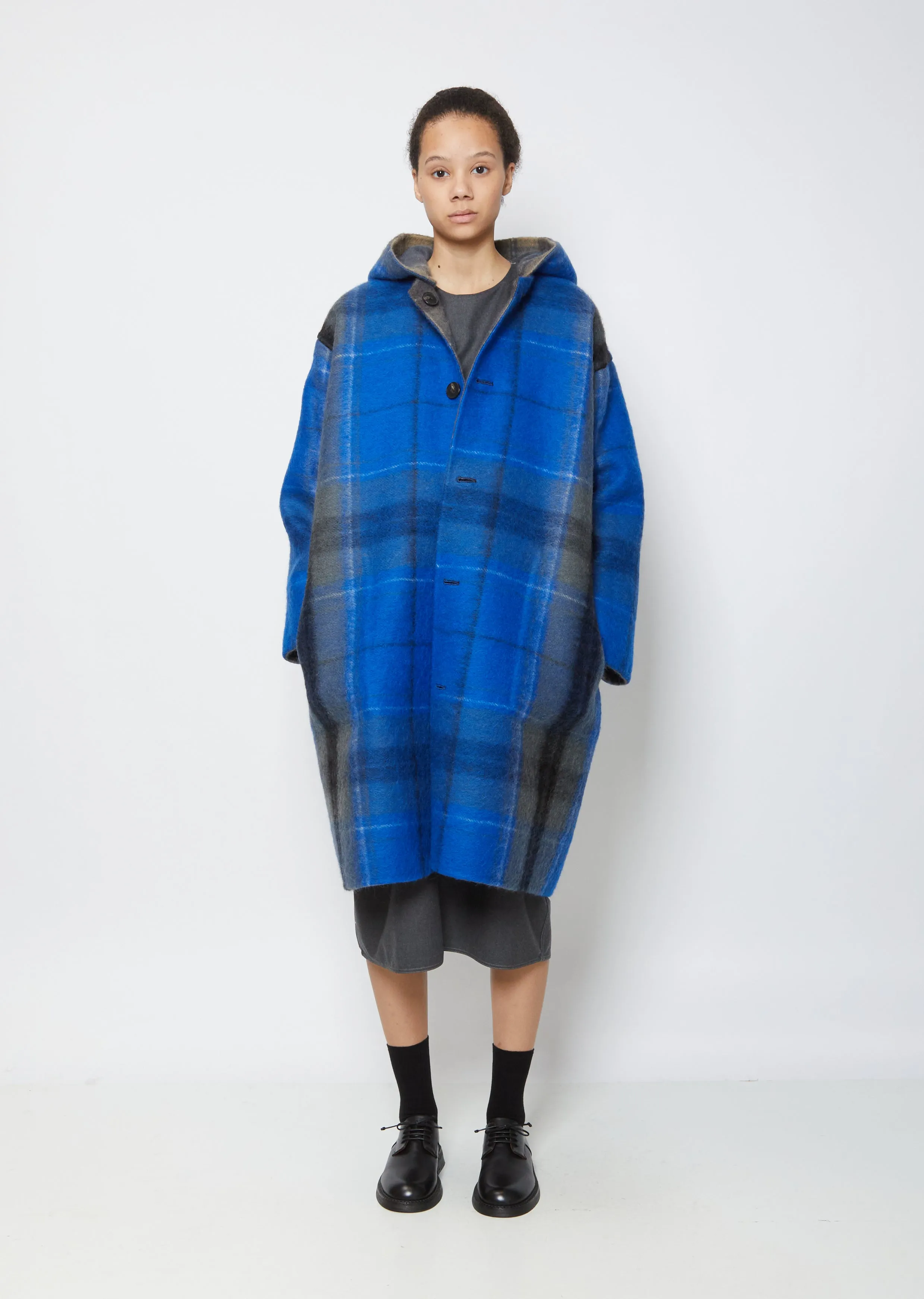 Connection Reversible Double-Faced Wool Tartan Coat