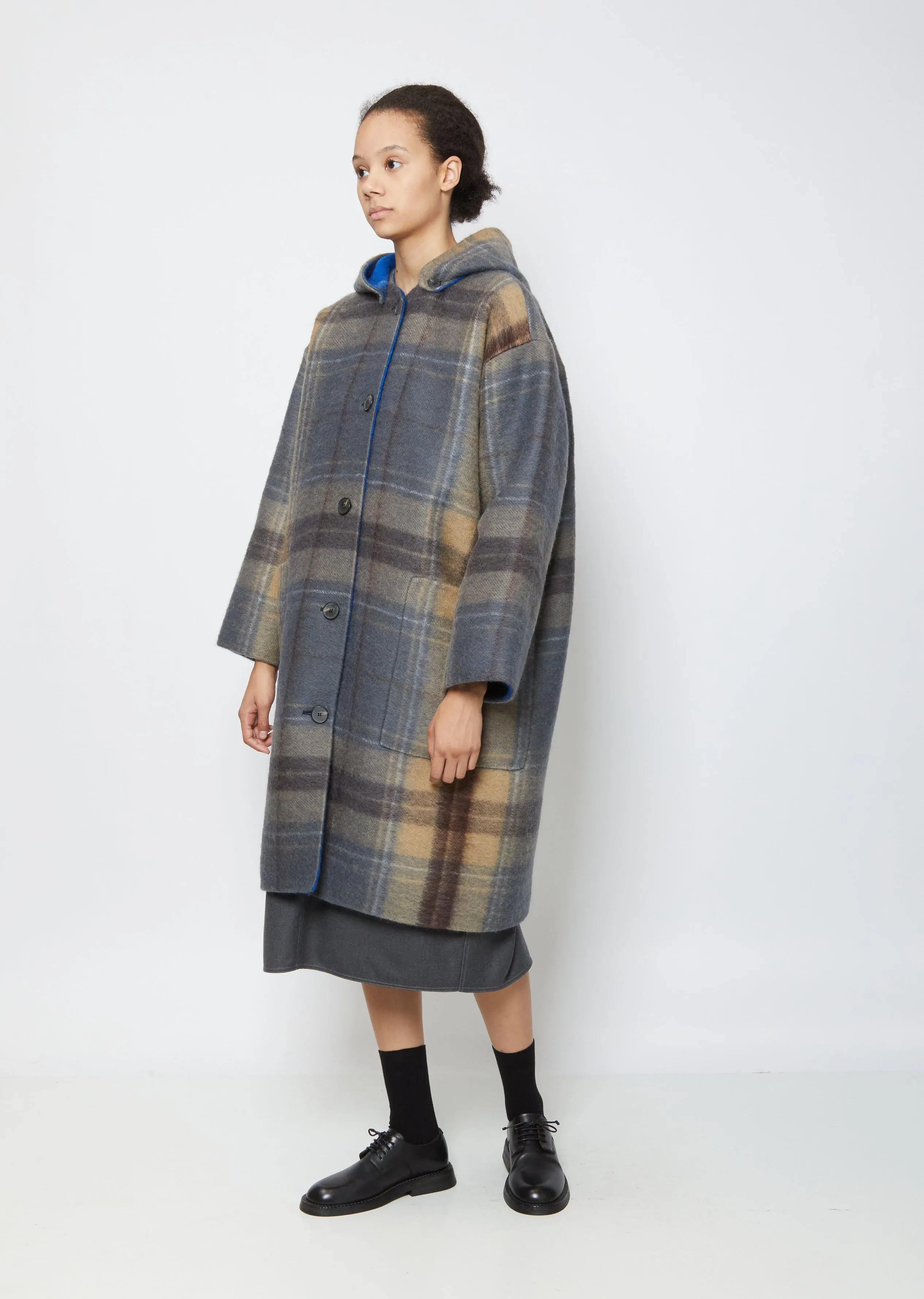 Connection Reversible Double-Faced Wool Tartan Coat