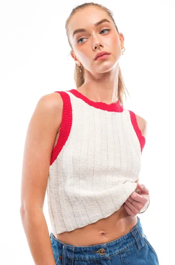 contrast binding ribbed tank