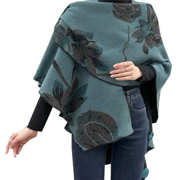 Cozy Cashmere Like Travel Wrap Aqua/Black Reversible Loop