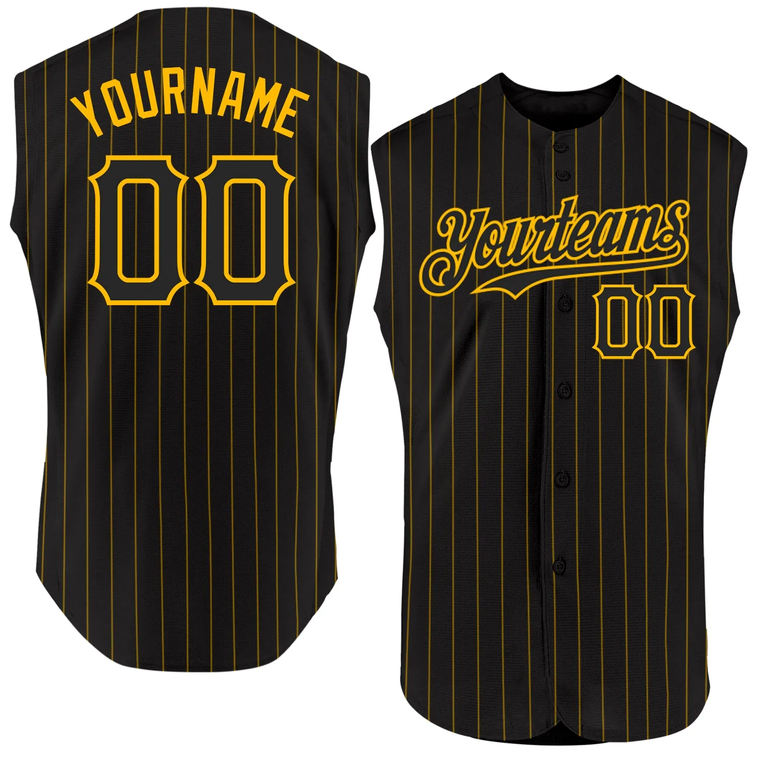 Custom Black Gold Pinstripe Purple Authentic Sleeveless Baseball Jersey