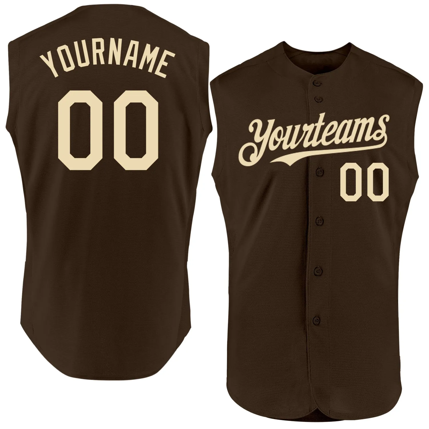 Custom Brown Cream Authentic Sleeveless Baseball Jersey