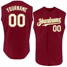 Custom Crimson White-Old Gold Authentic Sleeveless Baseball Jersey