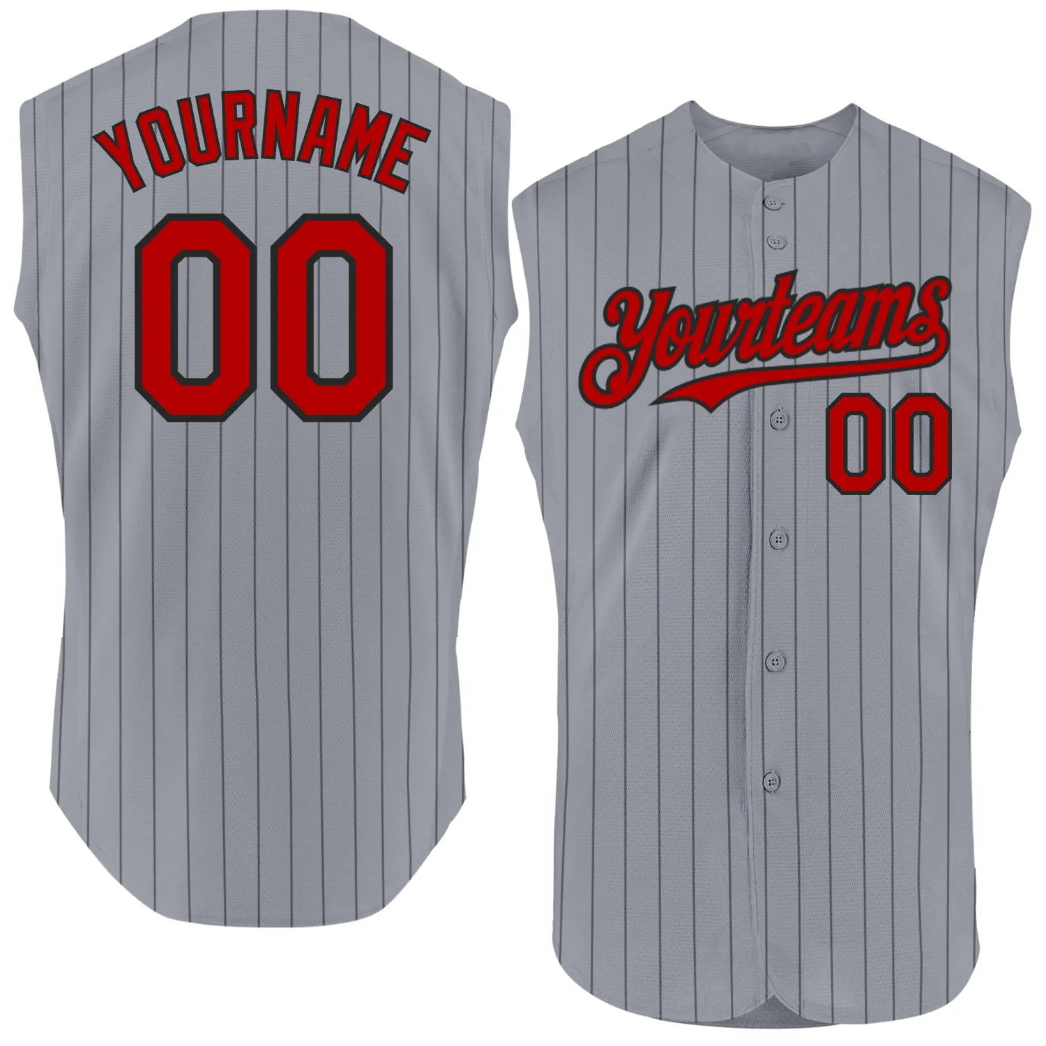 Custom Gray Black Pinstripe Red Authentic Sleeveless Baseball Jersey