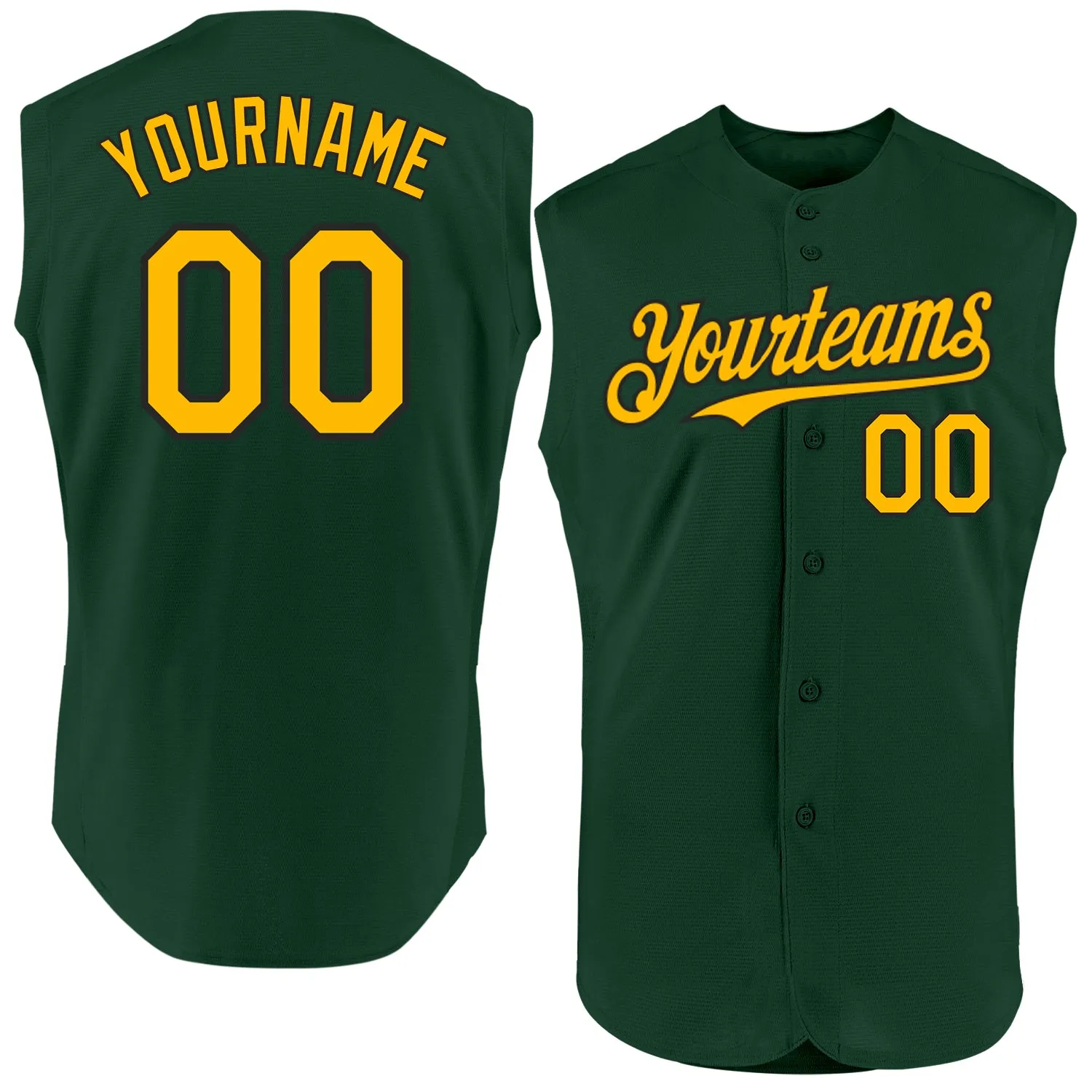 Custom Green Gold-Black Authentic Sleeveless Baseball Jersey