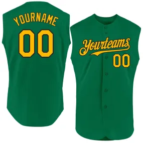 Custom Kelly Green Gold-Black Authentic Sleeveless Baseball Jersey