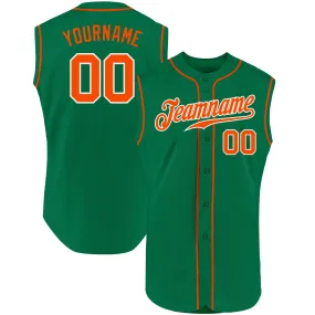 Custom Kelly Green Orange-White Authentic Sleeveless Baseball Jersey