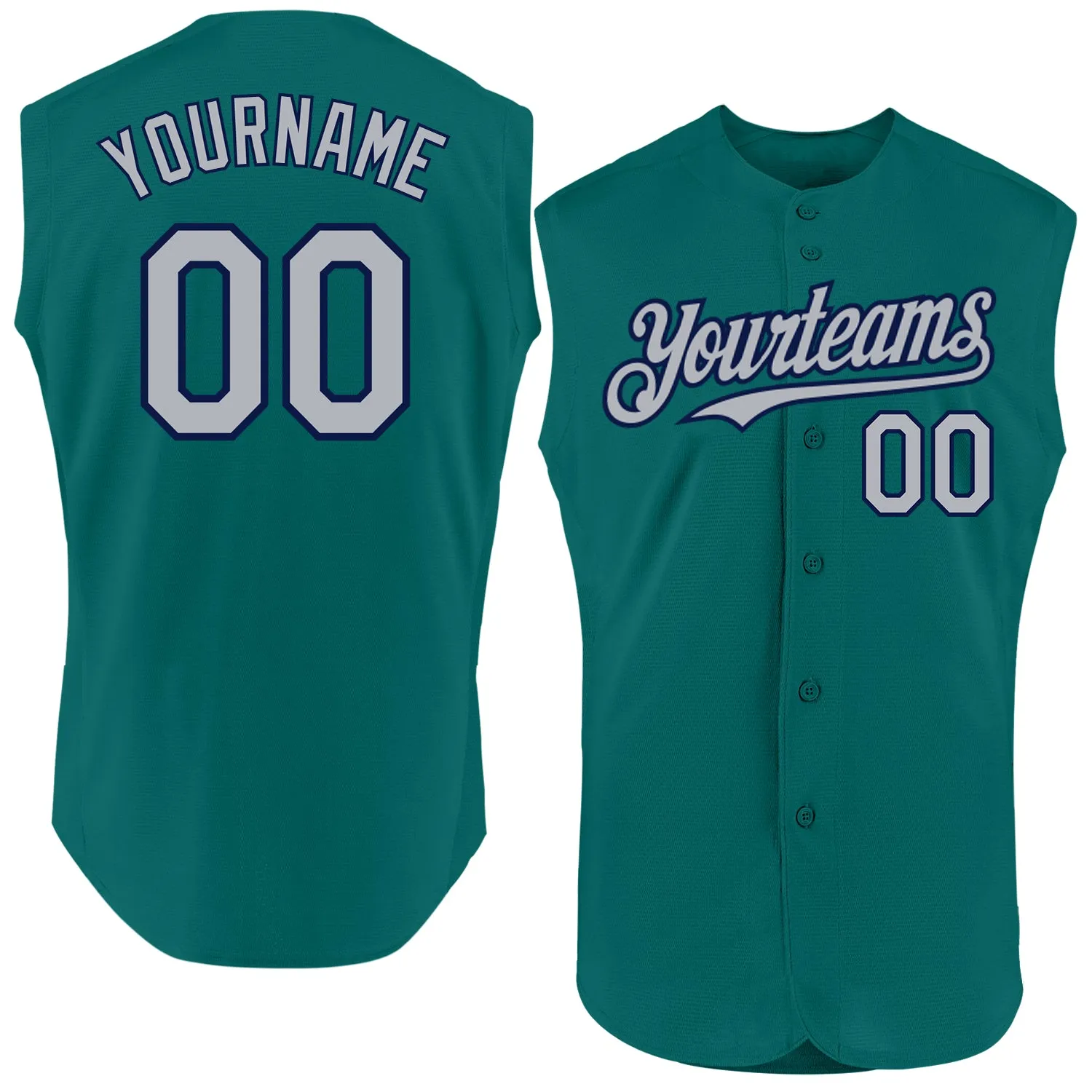 Custom Teal Gray-Navy Authentic Sleeveless Baseball Jersey