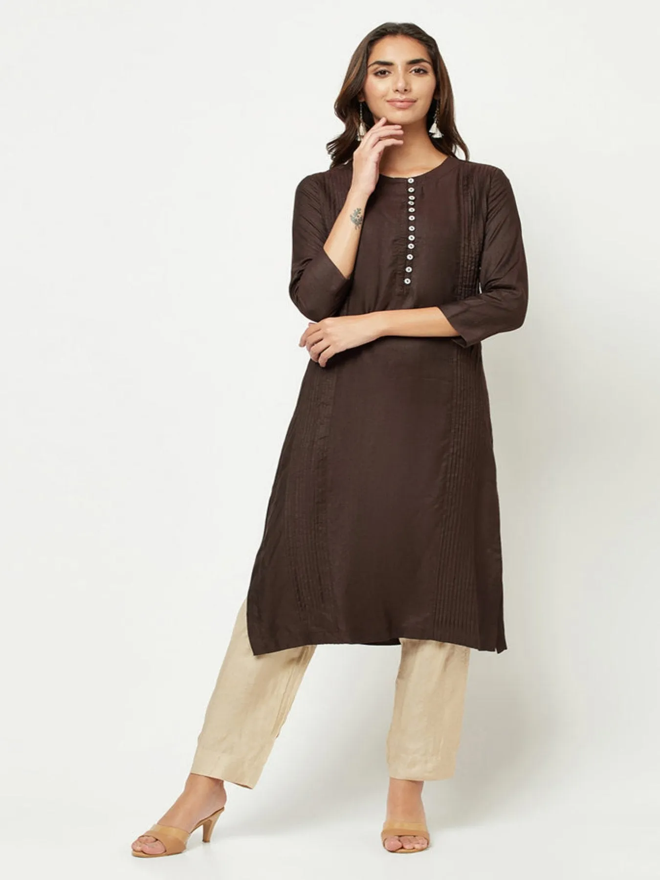 Dark Brown Straight Fit Kurta