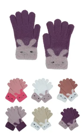 DBGK7804 Kids Rabbit Print Knit Winter Gloves 12prs Pack