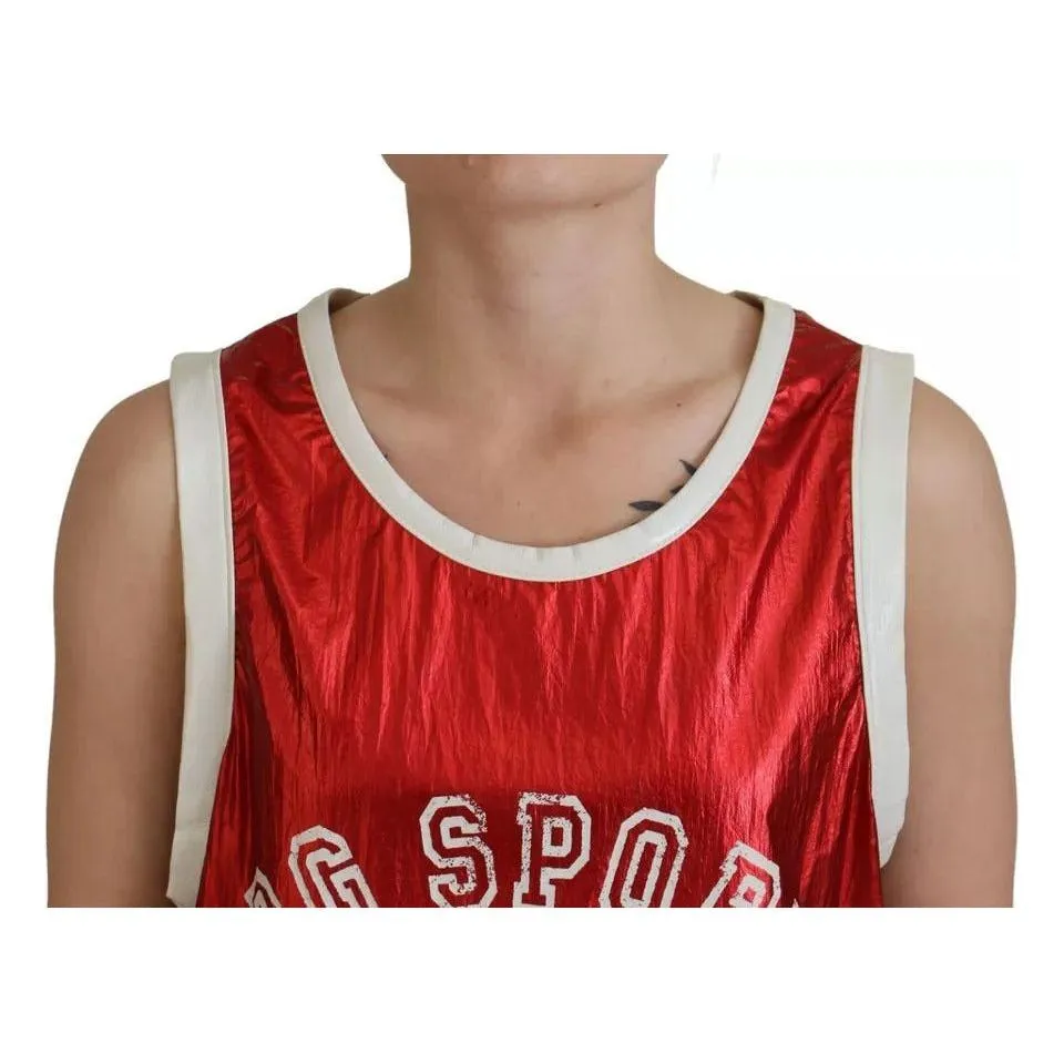 Dolce & Gabbana Red Nylon Logo Print Sleeveless Jersey Top