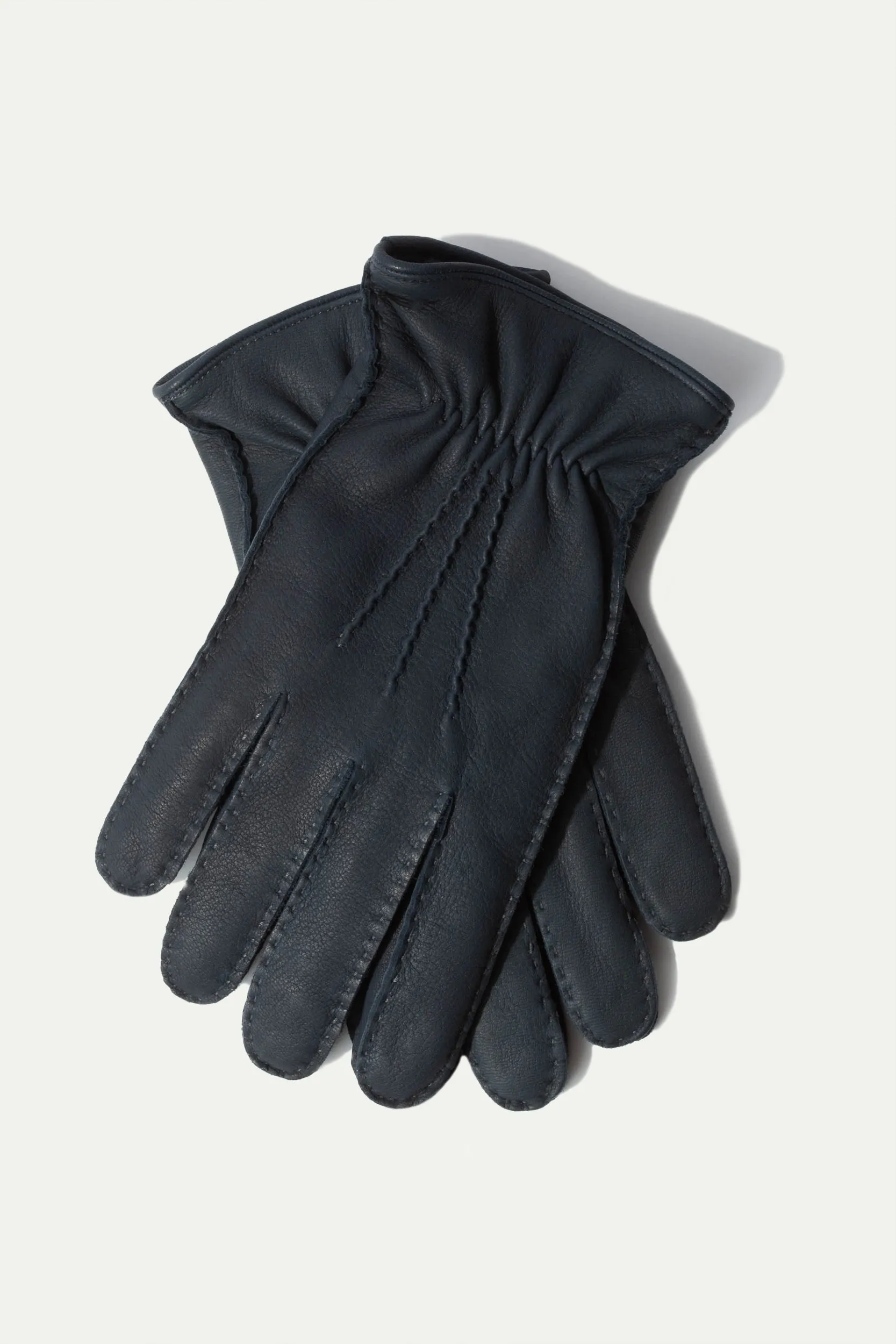 Dusty blue Cashmere Lined Deerskin Leather Gloves - Made in Italy