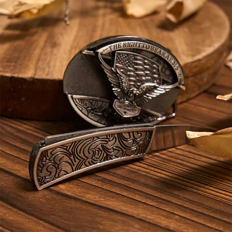 Eagle Flag DIY Hidden Knife Belt Buckle Longhorn Pendant Eagle Bolo Tie Bundle Set