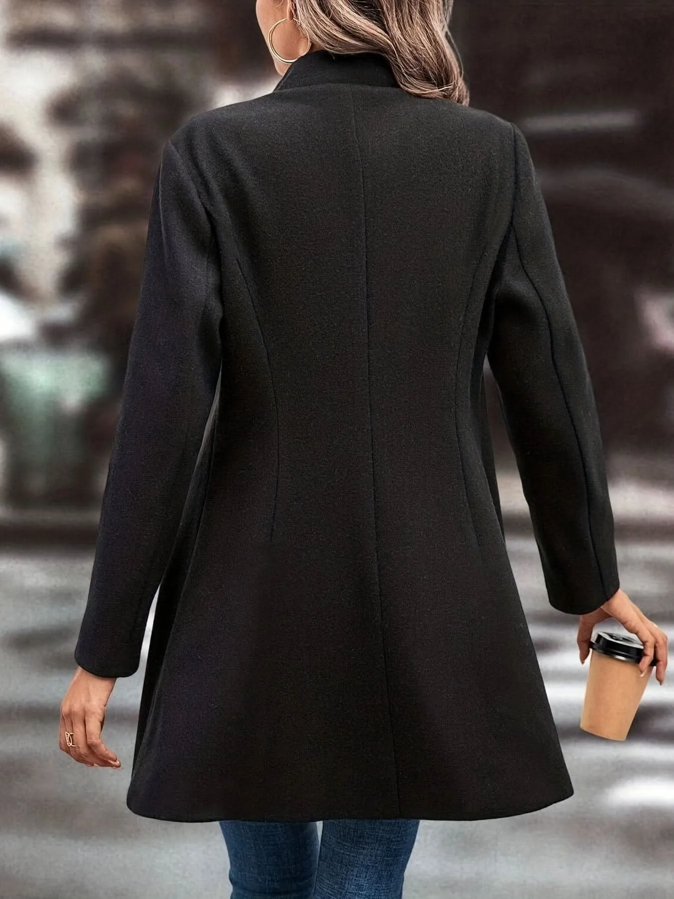 Elegant Womens Single Button Lapel Knit Overcoat