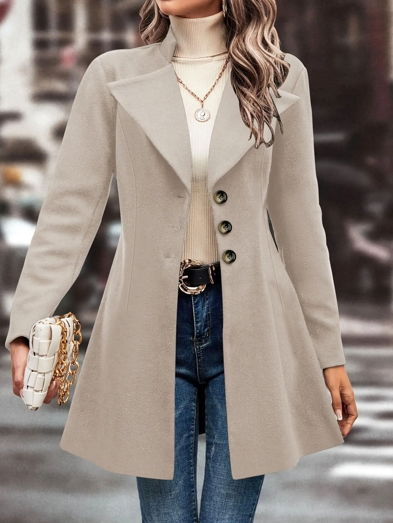 Elegant Womens Single Button Lapel Knit Overcoat