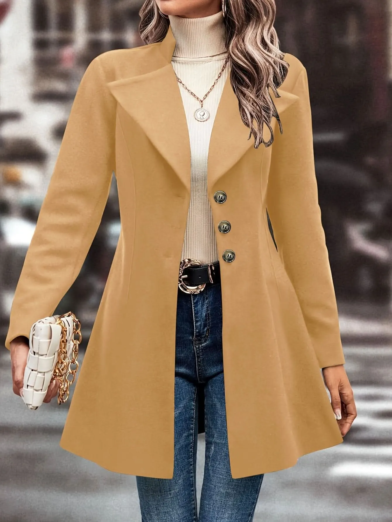 Elegant Womens Single Button Lapel Knit Overcoat