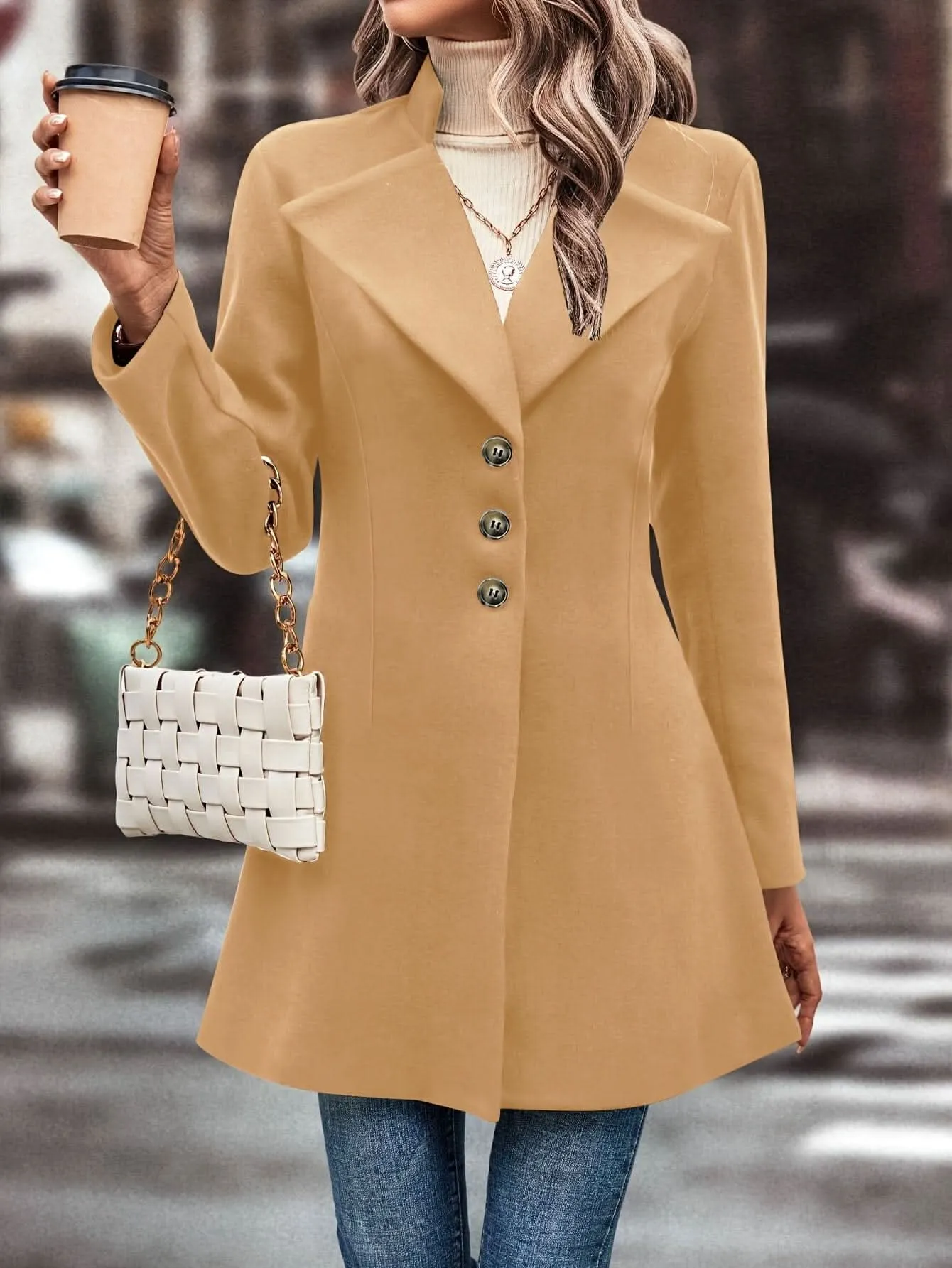 Elegant Womens Single Button Lapel Knit Overcoat