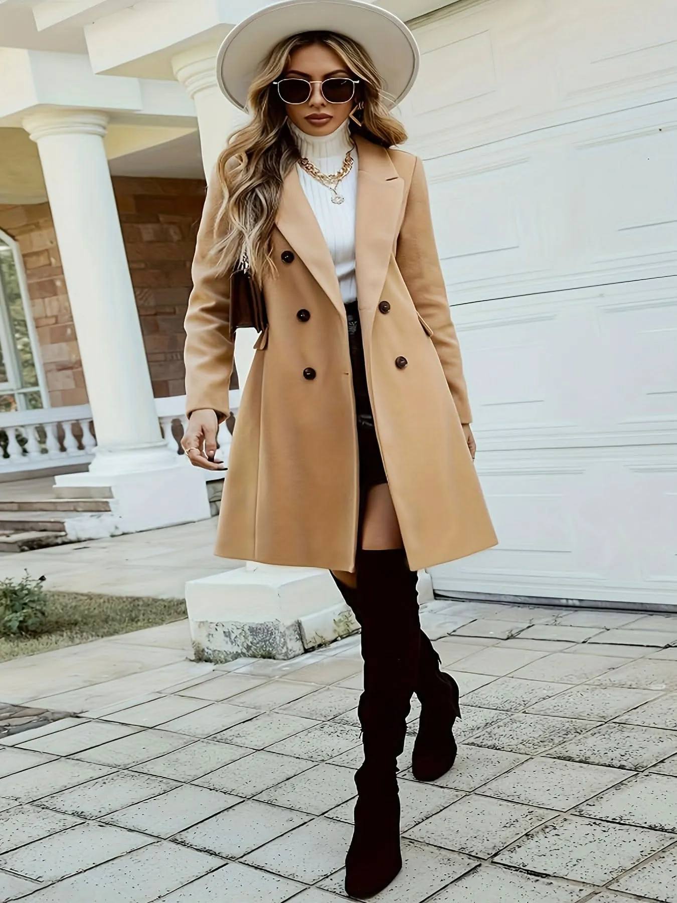 Elegant Womens WaterResistant DoubleBreasted Winter Overcoat