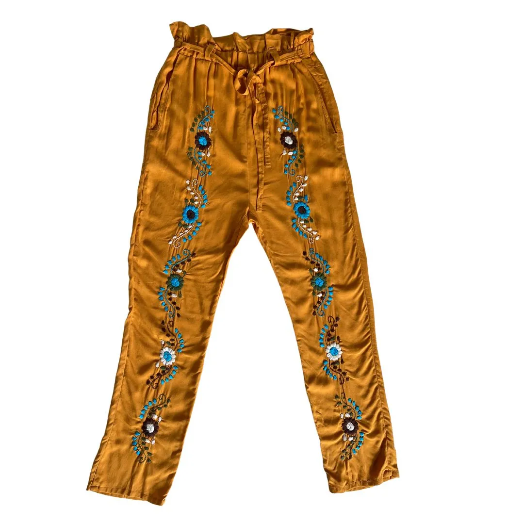 Embroidered Drawstring Pants