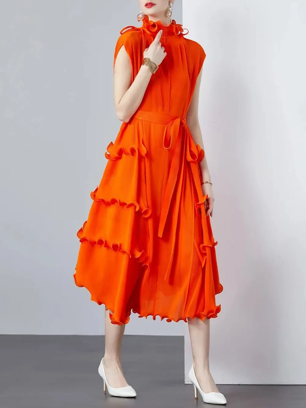 Emily Ruffle Sleeveless Midi Dress