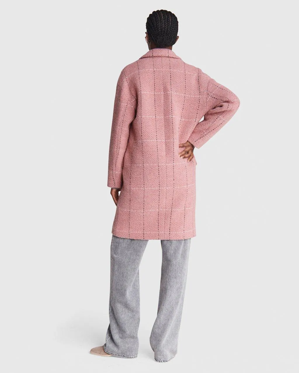 Estelle Cocoon Wool Blend Check Coat - Pink Multi