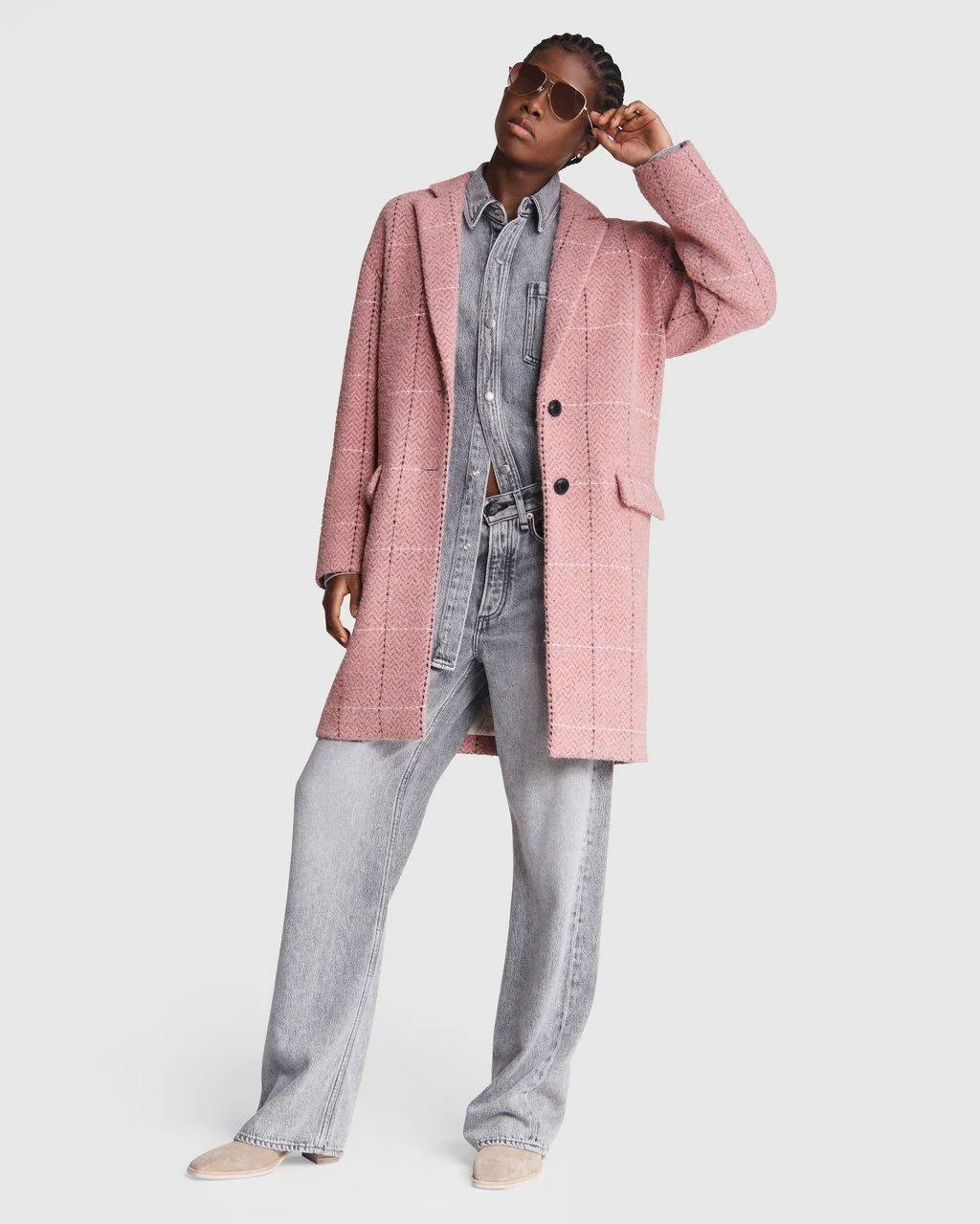 Estelle Cocoon Wool Blend Check Coat - Pink Multi