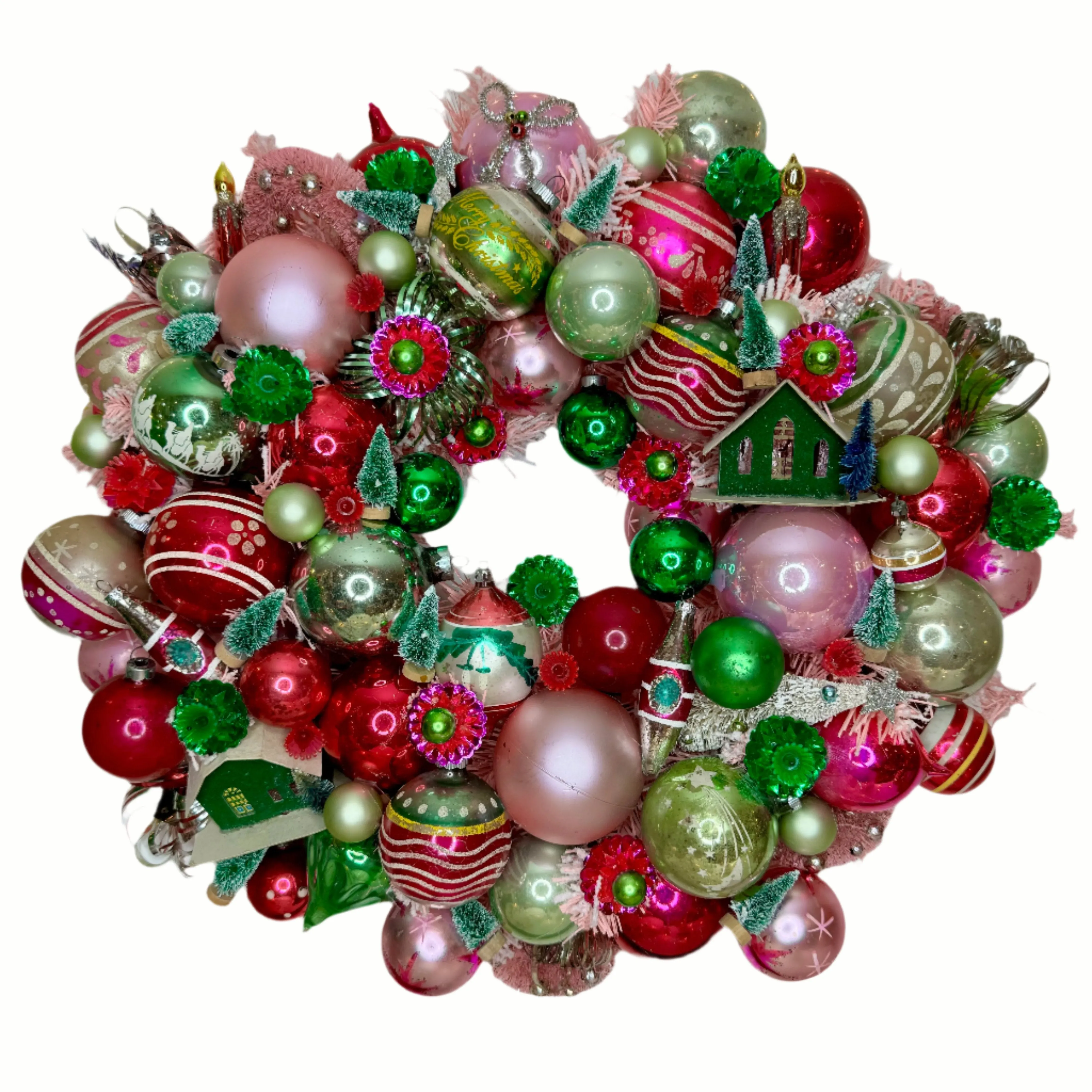 Exclusive Vintage Pink and Green Shiny Brite Wreath