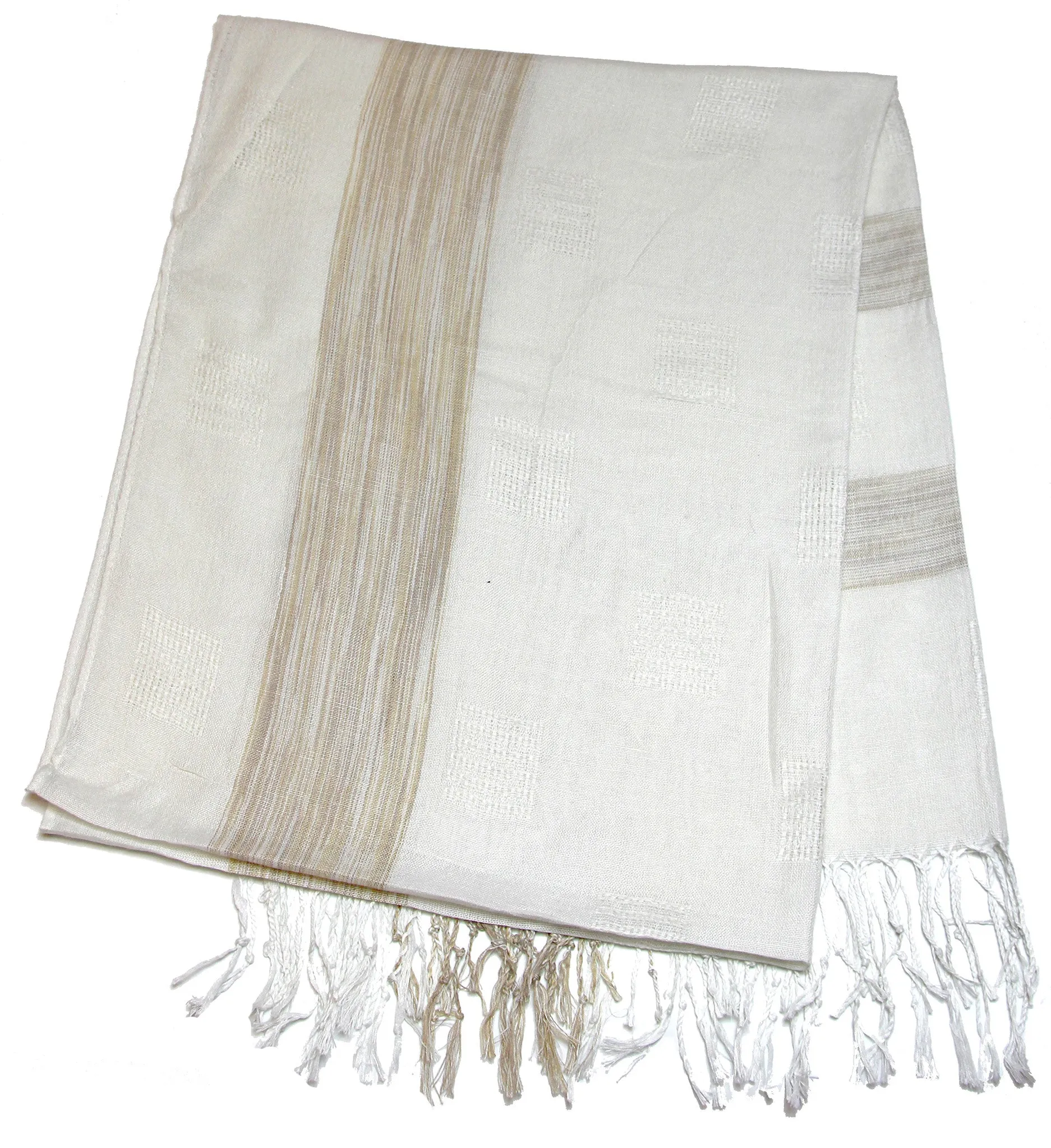 Fair Trade Hand Made Nepal Pashmina Scarf Shawl Plaid Brown White