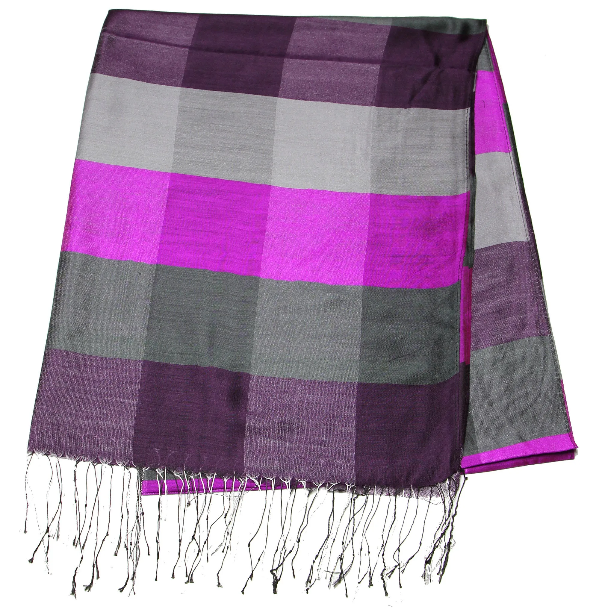 Fair Trade Hand Made Nepal Pashmina Scarf Shawl Striped Grape Purple