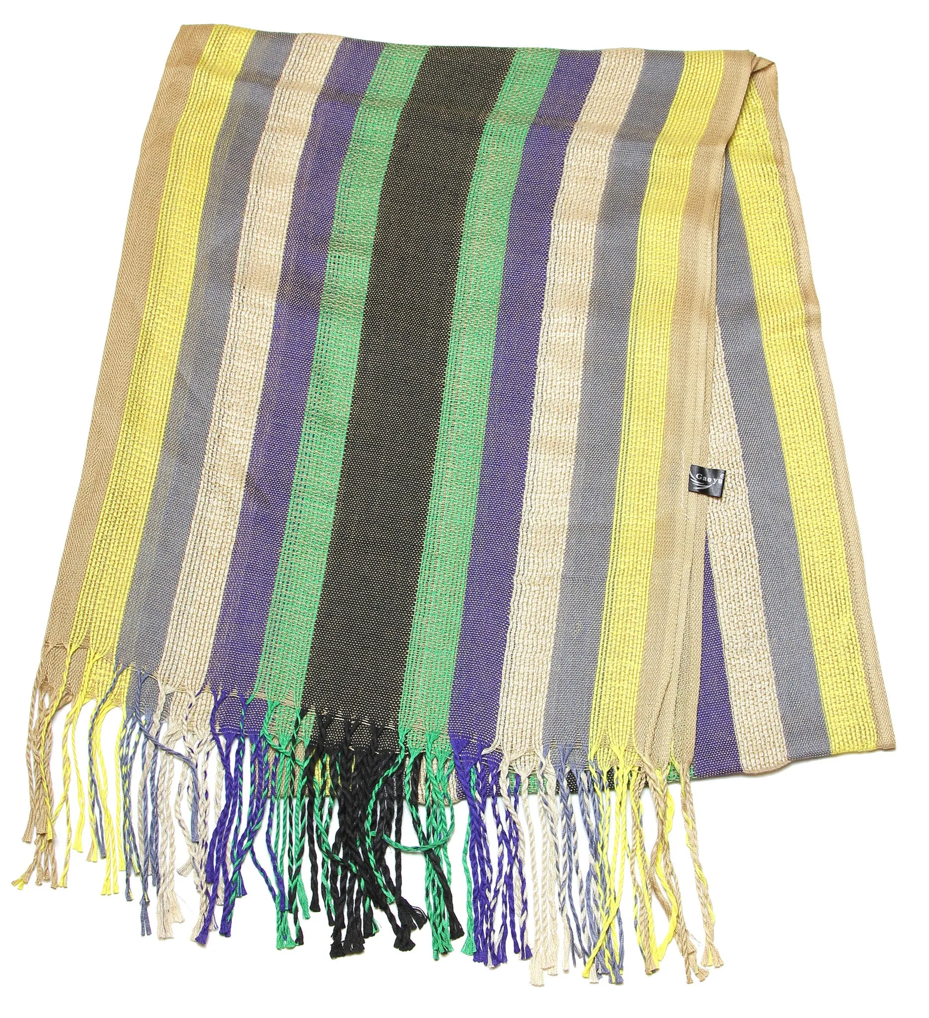 Fair Trade Hand Made Nepal Pashmina Scarf Shawl Striped Yellow Grape