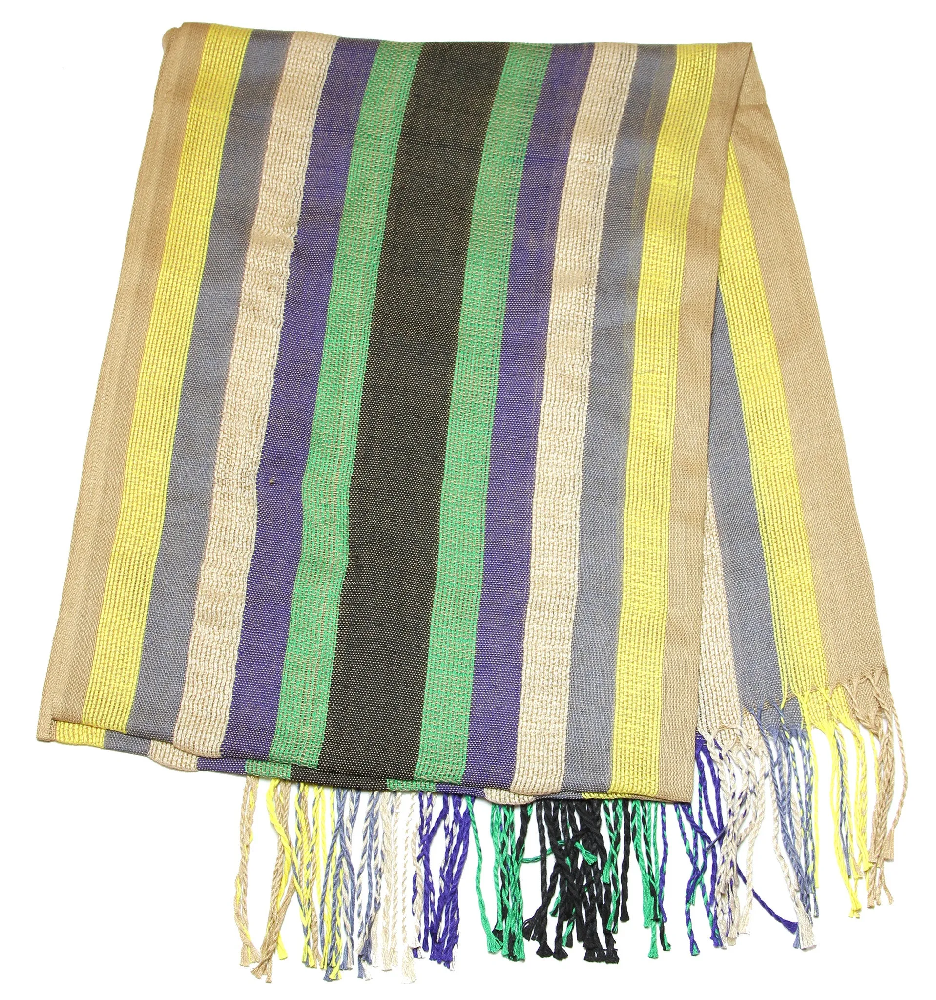 Fair Trade Hand Made Nepal Pashmina Scarf Shawl Striped Yellow Grape