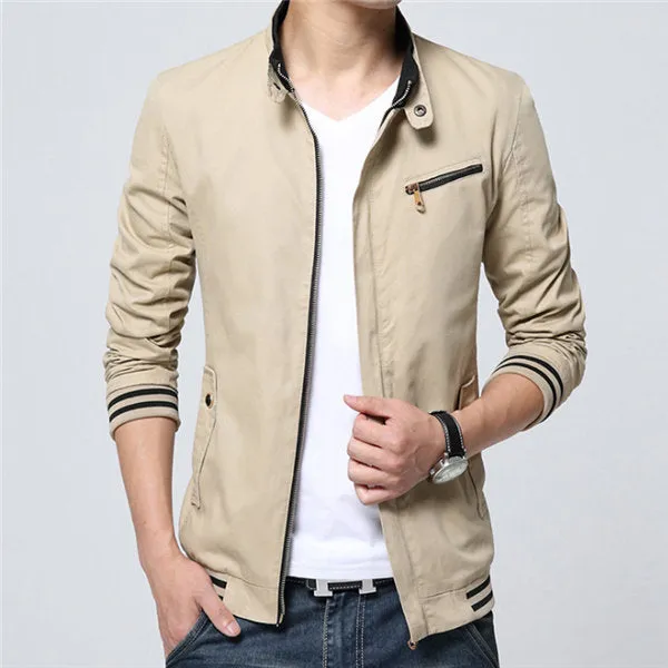 Fashion Male Jackets Solid Stand Collar Zipper High Quality Jacket