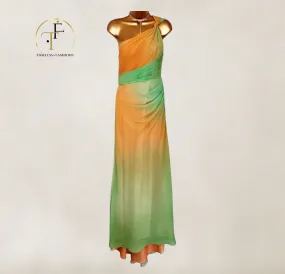 Faviana Couture Peach & Green Fish Tail Maxi Dress UK 6 US 2 EU 34 IT 38