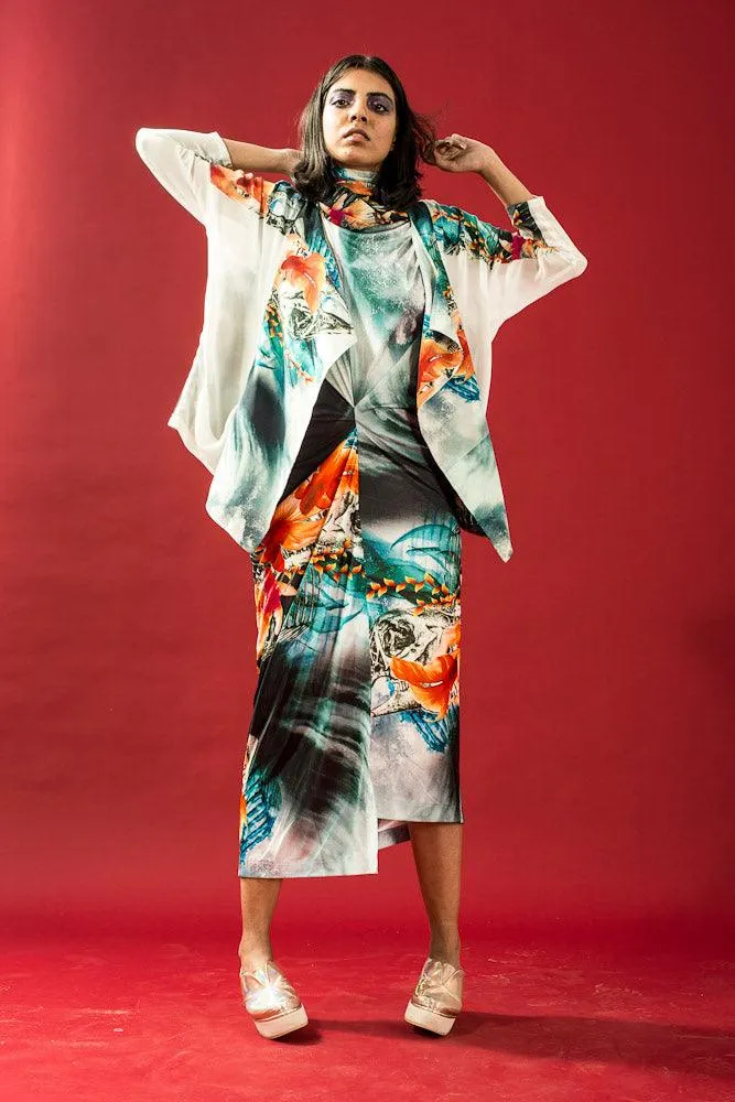 Fish Reflection Print Drape Dress