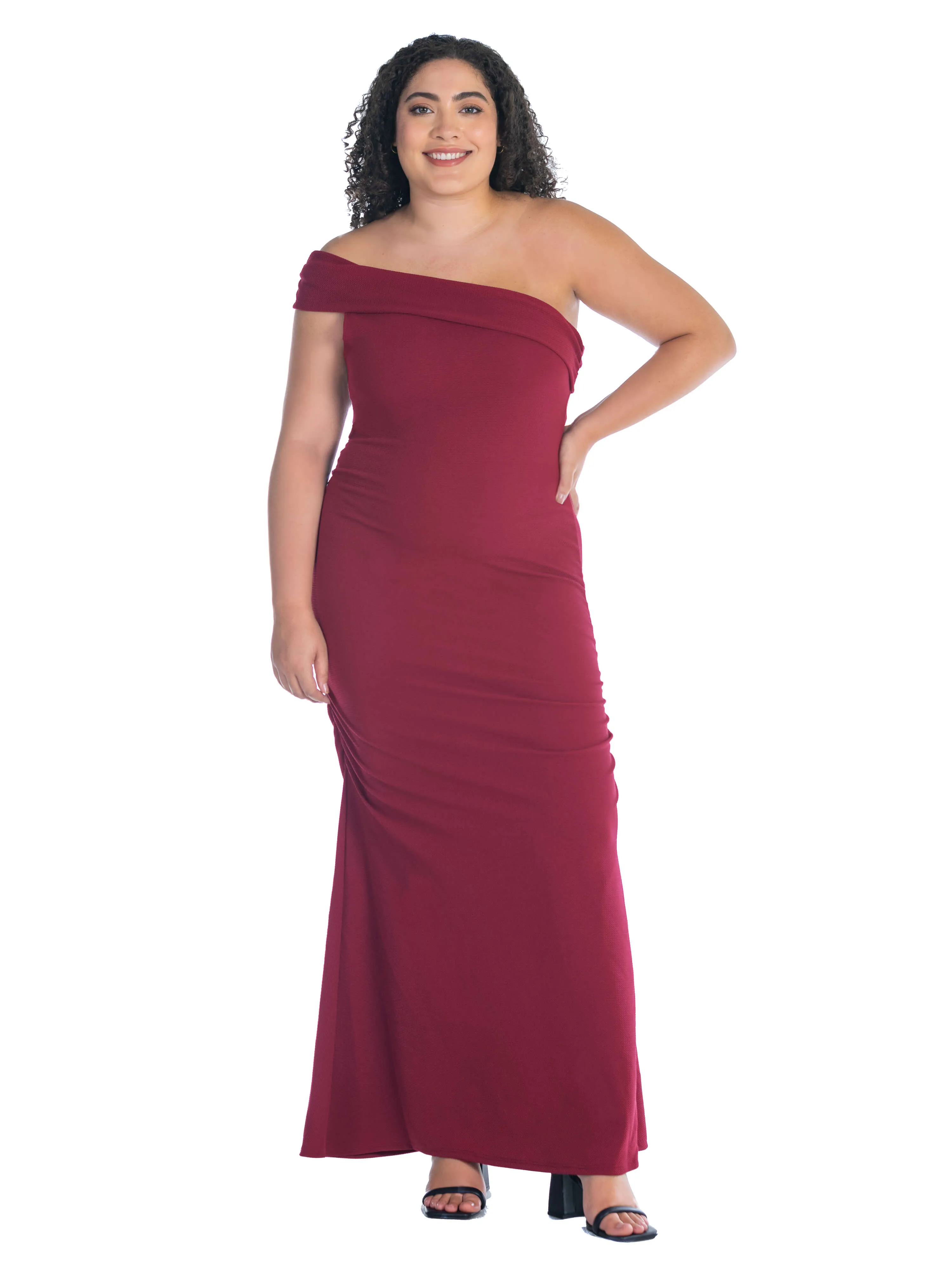 Formal One Shoulder Rouched Mermaid Plus Size Maxi Dress