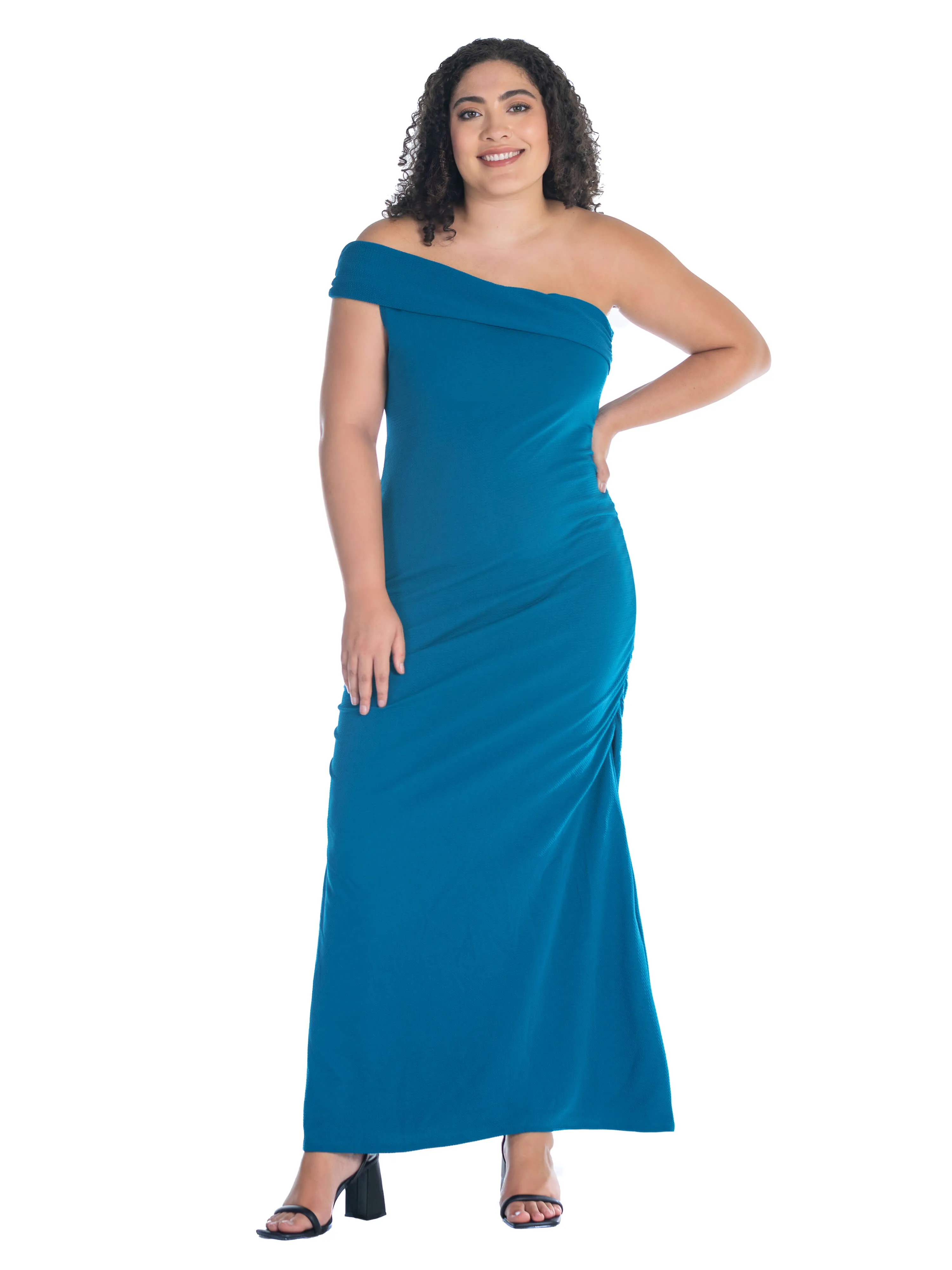 Formal One Shoulder Rouched Mermaid Plus Size Maxi Dress